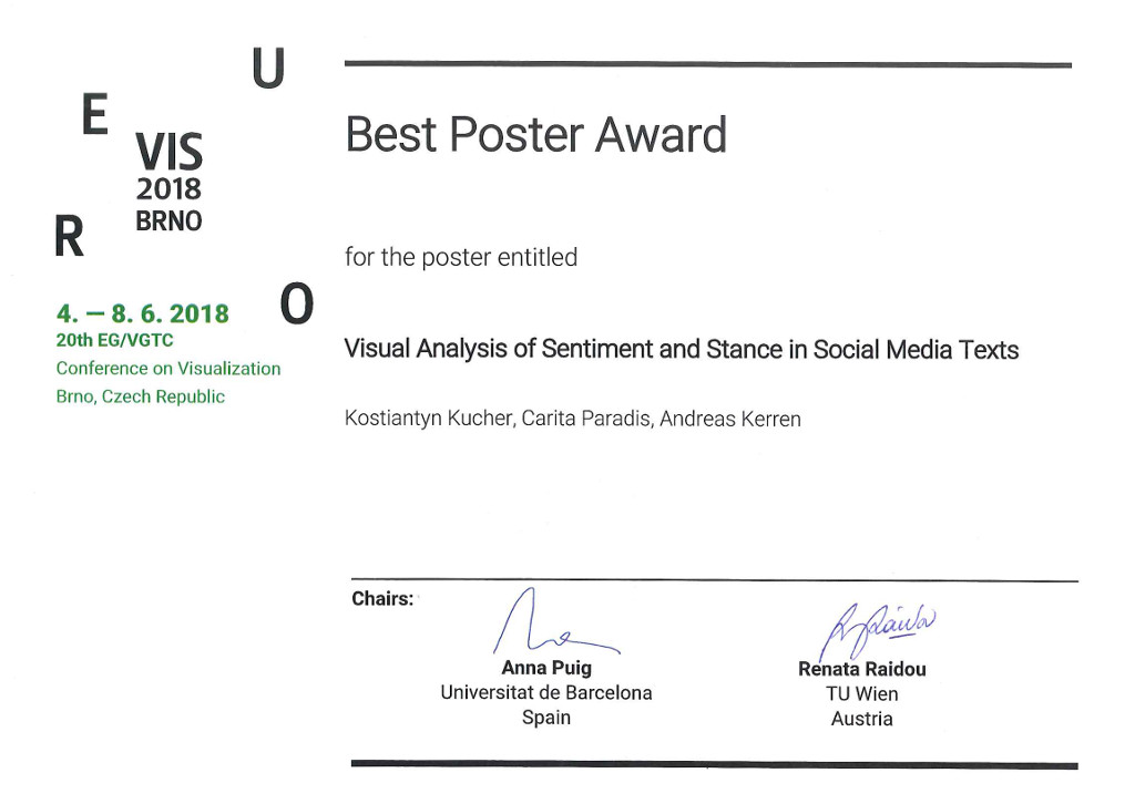Best Poster Award at EuroVis 2018